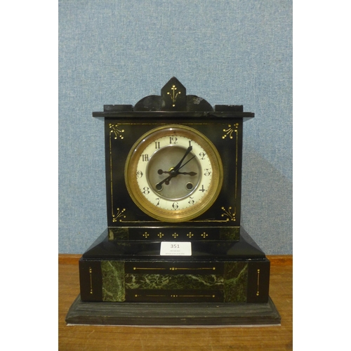 351 - A 19th Century French Belge noir mantel clock, converted to quartz movement