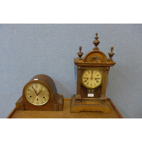 406 - A German HAC carved walnut mantel clock and one other