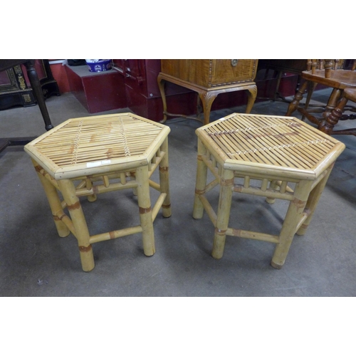 69 - A pair of bamboo hexagonal occasional tables