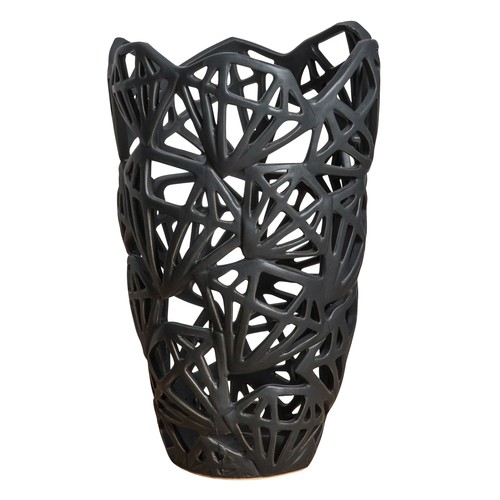 1329 - A black ceramic Jamba vase, H 27cms (505941339416418)   #