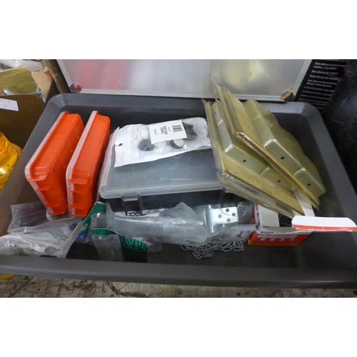 2156 - Misc. fixtures & fittings inc. ammo box with sandpaper