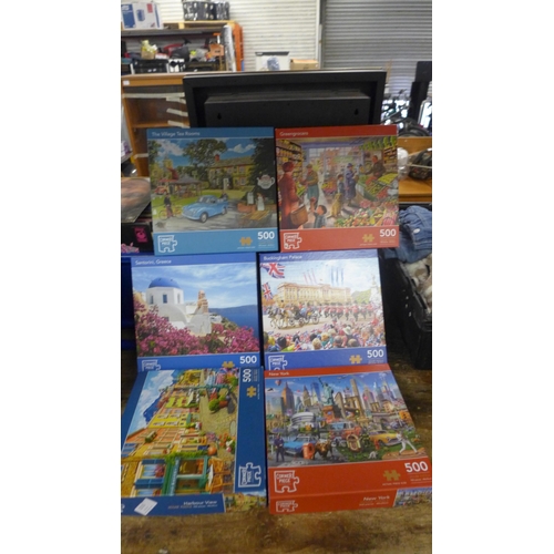 2215 - 6 x 500 Piece jigsaws by Corner Piece: New York, Buckingham Palace, Greengrocers, Village Tea Room, ... 