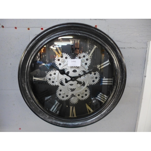 1492 - A black circular moving gears wall clock