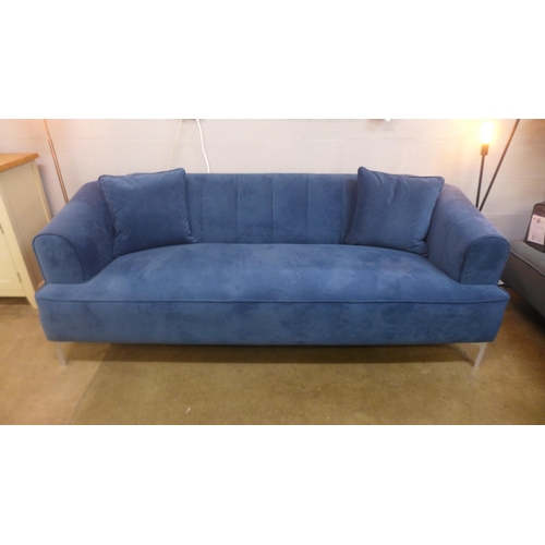 1347 - An Archie petrol blue velvet three seater sofa (RRP £1,179.00)