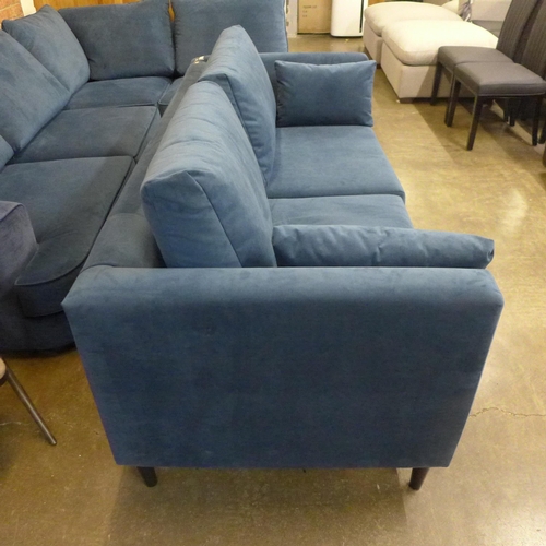 1526 - A dark blue velvet three seat sofa