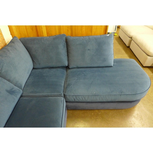 1527 - A petrol blue two tone velvet three seater corner sofa/chaise