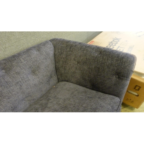 1539 - A Rebecca blue fabric button back three seater sofa