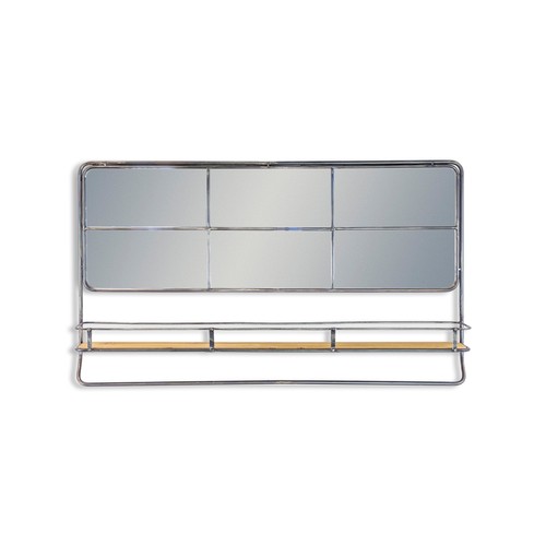 1424 - An industrial metal wall mirror with shelf, H 55cms x W 94cms (RFB3342)   #