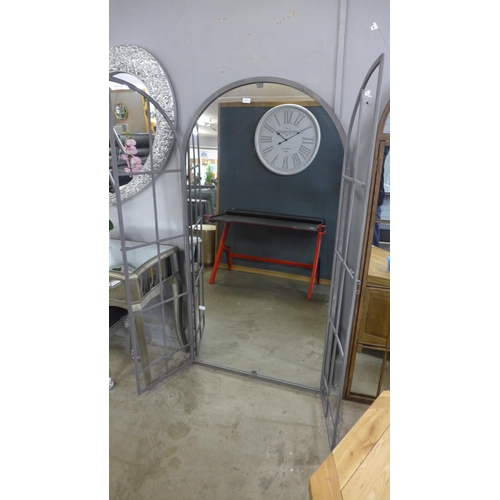 1431 - A large arched window metal mirror, H 175cm (MP1789)   #