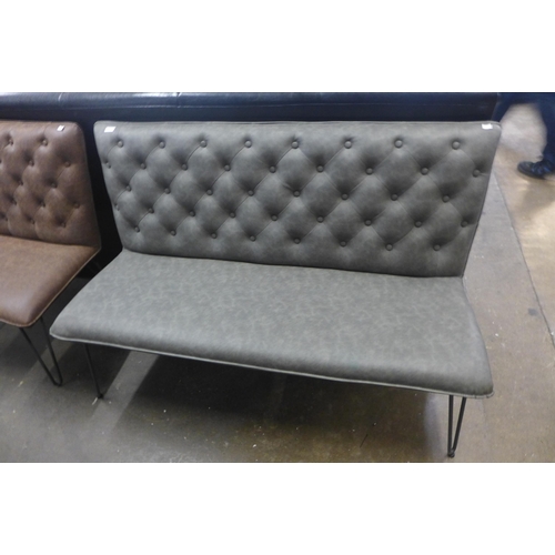 1594 - A grey leather effect button back bench *this lot is subject to VAT