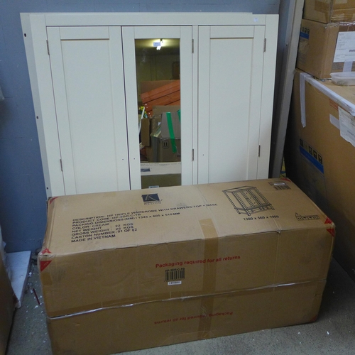 1711 - A Hampshire white painted and oak triple wardrobe, part boxed, not checked *this lot is subject to V... 