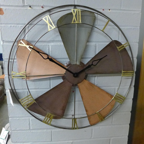 1436 - A fan design metal wall clock, H 62cm (71-20729)   #