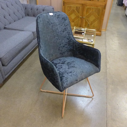 1445 - A designer steel blue chair, with x frame stretcher. *This lot is subject to VAT