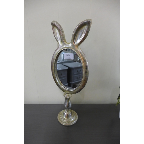 1455 - A large silver rabbit ears table mirror, H 42cms (MK4612)   #