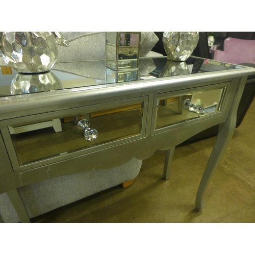 1458 - A silver mirrored two drawer console table (marked)