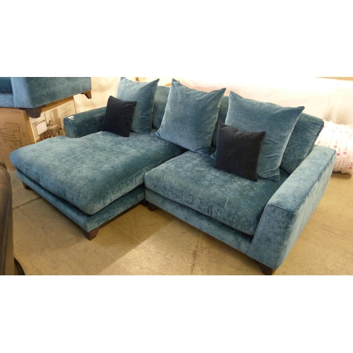 1465 - An Alice Blue Velvet Three Seater Sofa/Chaise