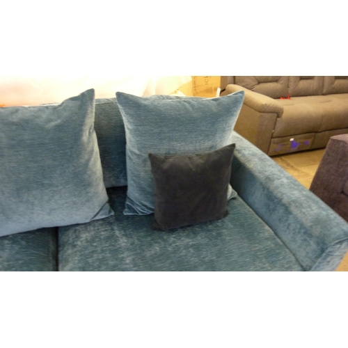 1465 - An Alice Blue Velvet Three Seater Sofa/Chaise