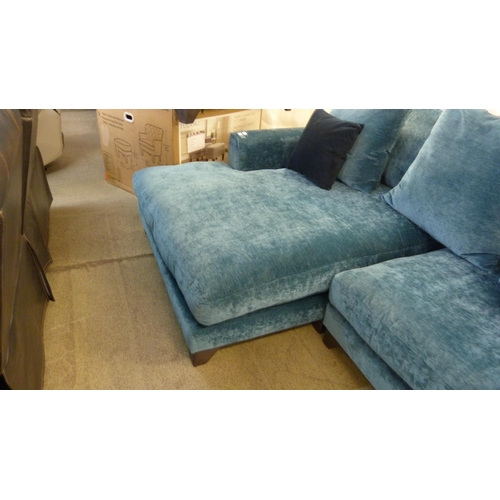 1465 - An Alice Blue Velvet Three Seater Sofa/Chaise