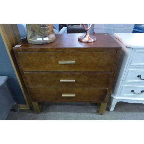 1471 - A rustic walnut veneer, leather effect three-drawer chest (marked)