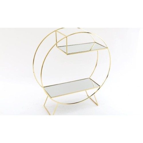 1473 - A gold circular display unit with bevelled mirror shelves (WF245310)   #