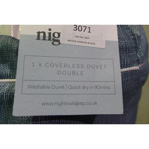 3071 - Night Owl Double Duvet   (244-388)  * This Lot Is Subject To Vat