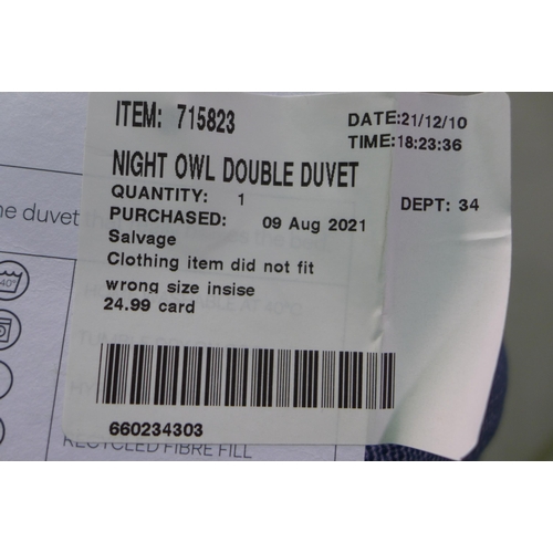 3071 - Night Owl Double Duvet   (244-388)  * This Lot Is Subject To Vat