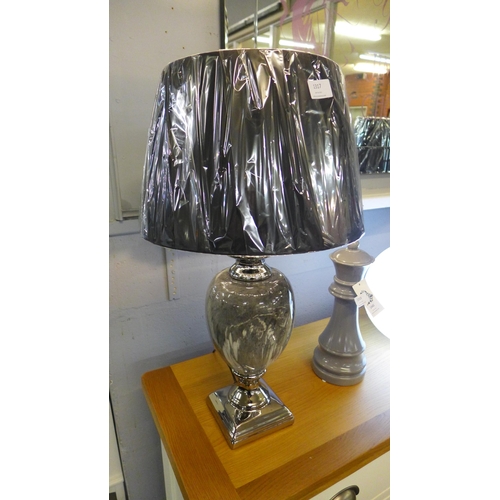 1318 - A black marble effect urn table lamp with black shade, H 62cms (LT057M28)   #