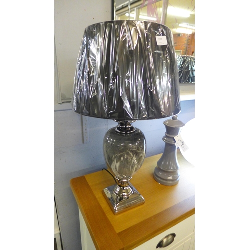 1318 - A black marble effect urn table lamp with black shade, H 62cms (LT057M28)   #