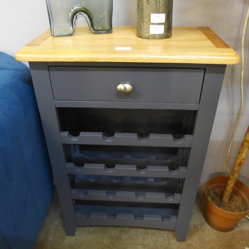 1352 - A Bergen blue painted and oak single drawer wine cabinet *This lot is subject to VAT