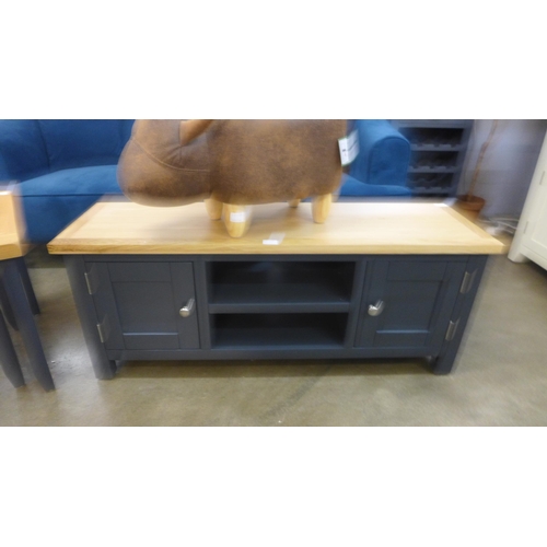 1352A - A Salisbury blue painted and oak large TV unit *This lot is subject to VAT