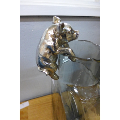 1371 - A Marly glass bottle vase, H 30cms (505941339781318)   # and Tristan piglet pot hanger (505941341106... 