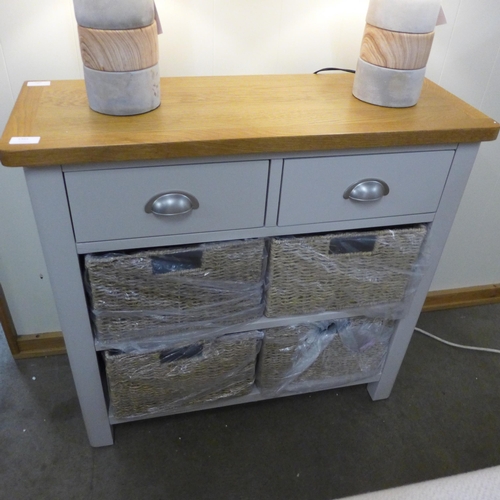 1391 - A Rutland grey painted and oak two drawer four basket chest ( cracked frame beneath left hand drawer... 