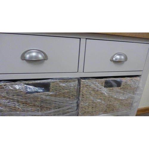 1391 - A Rutland grey painted and oak two drawer four basket chest ( cracked frame beneath left hand drawer... 