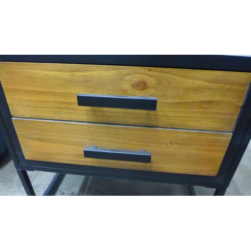 1448 - A two drawer and glass top side table ( marked )