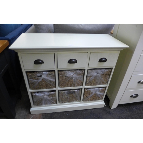 1520 - A white painted three drawer, six basket chest *this lot is subject to VAT