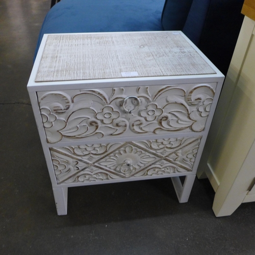 1524 - A white metal two drawer bedside chest