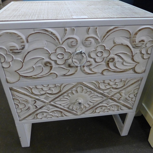 1524 - A white metal two drawer bedside chest