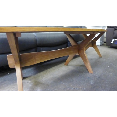 1589 - A teak effect curved coffee table