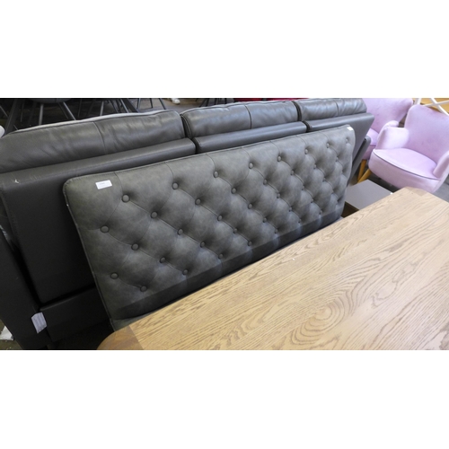 1594 - A grey leather effect button back bench *this lot is subject to VAT