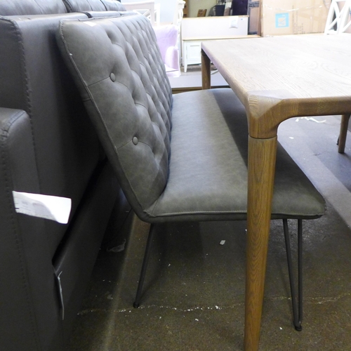 1594 - A grey leather effect button back bench *this lot is subject to VAT