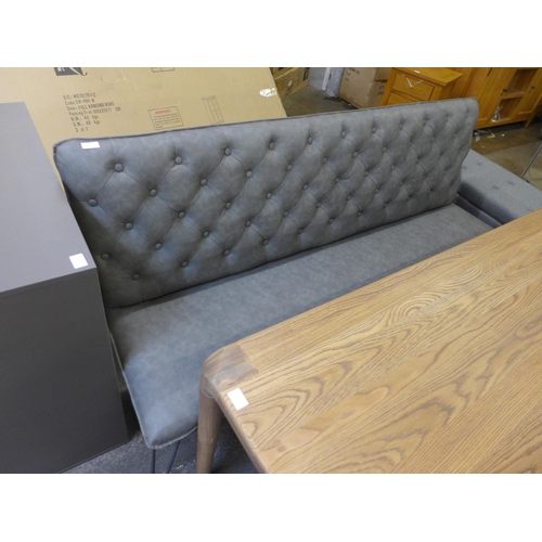 1595 - A grey leather effect button back bench *this lot is subject to VAT