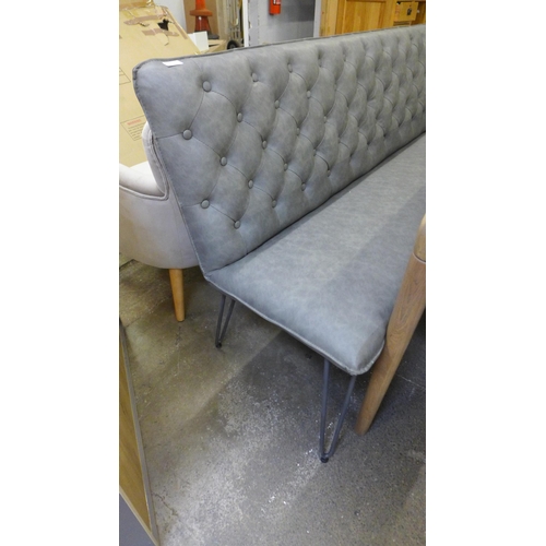 1595 - A grey leather effect button back bench *this lot is subject to VAT