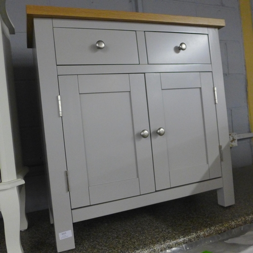 1615 - A Salisbury grey painted and oak two door mini sideboard *This Lot is Subject to VAT*