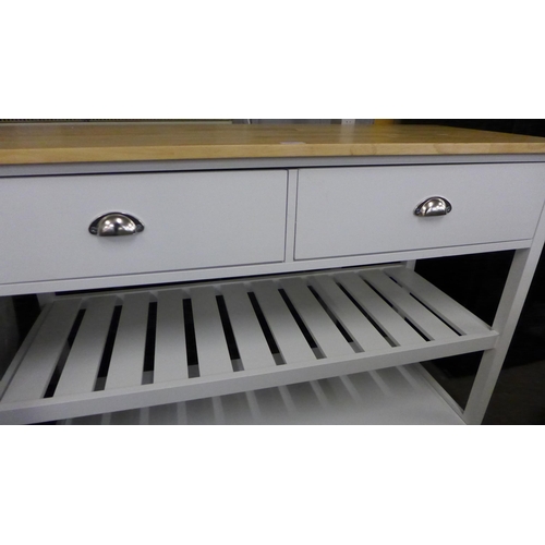 1620 - A white painted and oak two drawer kitchen trolley unit