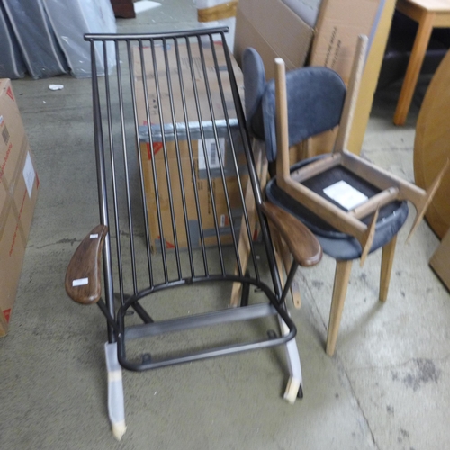 1696 - A pair of Bari chairs with plush steel fabric seats, both damaged, and a Sudbury/Ely chair frame, mi... 