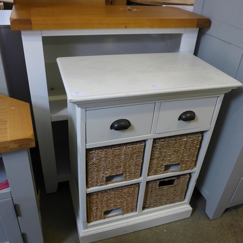 1704 - A Hampshire white painted and oak small bookcase and a small basket cupboard (Damaged) *This lot is ... 