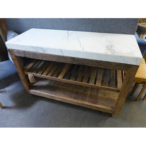 1726 - A Rustic timber and marble kitchen island unit/work table (Damaged top) *This lot is subject to VAT