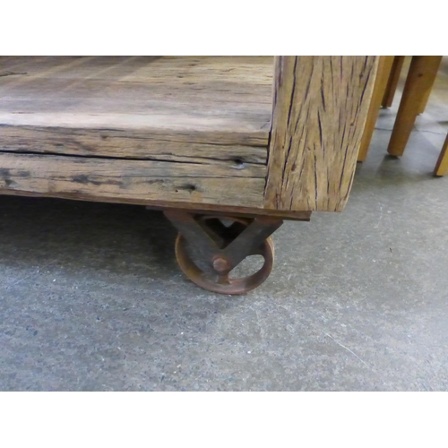 1726 - A Rustic timber and marble kitchen island unit/work table (Damaged top) *This lot is subject to VAT