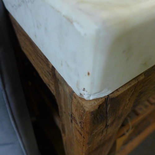 1726 - A Rustic timber and marble kitchen island unit/work table (Damaged top) *This lot is subject to VAT