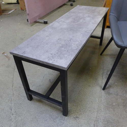 1757 - An industrial style bench and grey upholstered side chair *This lot is subject to VAT